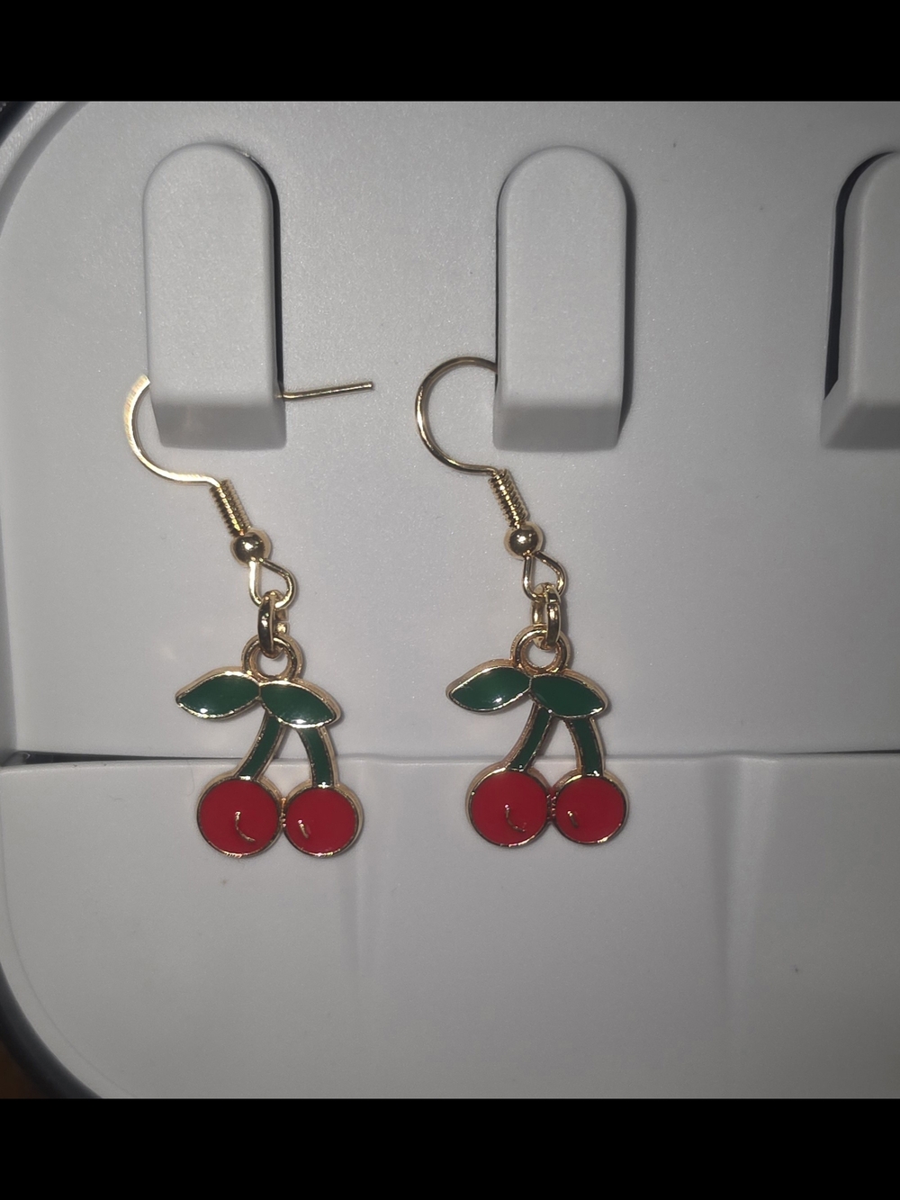 Gold-Tone Red Cherry Dangle Earrings NWT - Picture 3 of 5